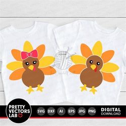 turkey svg, girl boy turkey svg, thanksgiving svg dxf eps png, kids cut files, fall svg, cute turkeys clipart, baby svg,