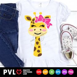 giraffe svg, giraffe girl svg, giraffe face cut files, cute giraffe with bow svg, dxf, eps, png, kids svg, baby clipart,