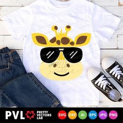 giraffe face svg, giraffe with sunglasses svg, giraffe boy cut files, kids svg, dxf, eps, png, baby clipart, birthday sv