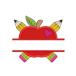 split apple embroidery design, back to school embroidery file, 3 sizes, instant download