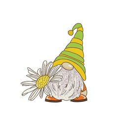 daisy gnome embroidery design, 5 sizes, instant download