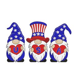 american gnomes embroidery design, 4th july gnomes embroidery design, patriotic independence day embroidery file, 3 size