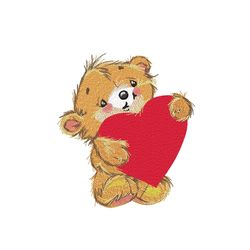 valentine bear embroidery design, 4 sizes, instant download