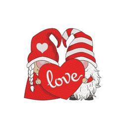 valentine gnomes embroidery design, valentine's day embroidery file, 4 sizes, instant download