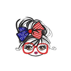 4th of july embroidery design, girl with a bow embroidery file, 3 sizes, instant download