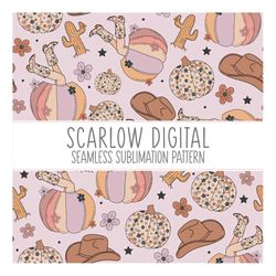 western pumpkin seamless pattern-fall sublimation digital design download-cowboy fall seamless pattern, western girl sub