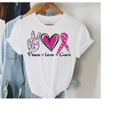 peace love cure svg breast cancer svg cut files for cricut, silhouette-pink month t shirt design digital download - gift
