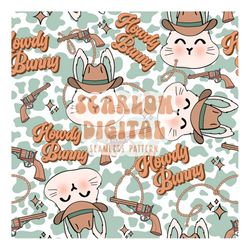 howdy bunny seamless pattern-easter sublimation digital design download-western seamless pattern, cowboy seamless file,