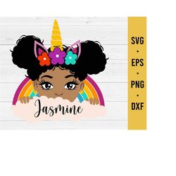 afro girl peekaboo girl svg | unicorn girl svg | cutting files for cricut, silhouette - rainbow unicorn clipart - diy bi