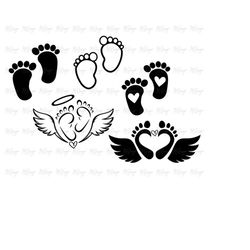 baby footprint svg bundle baby feet cutting files for cricut, silhouette, glowforge laser - baby shower, pregnancy invit