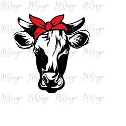 cow svg cut file for cricut, silhouette cameo - bandana cow vinyl cutting home diy projects - great for farm life wood s