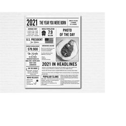 2021 time capsule printable newspaper poster - the year you were born keepsake gift for new baby - great addition to a t