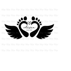 baby footprint with angel wings miscarriage svg cutting cricut, silhouette, glowforge - pregnancy loss remembrance for c