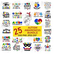 autism awareness bundle svg - huge pack autism quotes and sayings - png, dxf, jpeg - svg cut files for cricut, silhouett