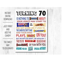 70th birthday funny candy poster printable pdf - sarcastic 70th birthday gift for men women idea from friends, family -