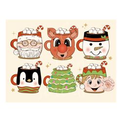 christmas coffee cups png sublimation digital design download-santa claus png, reindeer png, snowman png, penguin png, c