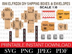 mini elfazon boxes & envelope template,mini template, mini printable elfazon envelope box,diy paper,dollhouse miniature