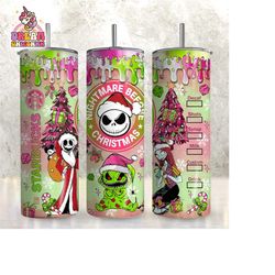 cartoon christmas 20oz tumbler, 20oz nightmare christmas, christmas tumbler wrap, pink christmas, tumbler wrap, 20oz skinny tumbler wrap