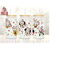 cartoon christmas tumbler wrap, 16oz libbey can glass wrap, cartoon christmas snacks can glass png, christmas vibes, mickey and friends