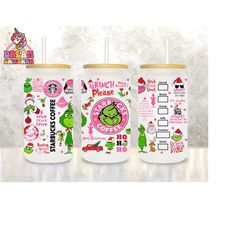 cartoon christmas tumbler wrap, 16oz can glass wrap, merry christmas can glass, libbey can glass, christmas vibes, pink christmas wrap