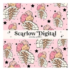 ice cream seamless pattern-skeleton sublimation digital design download-preppy seamless pattern, kids seamless file, sta