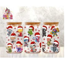 cartoon heroes christmas can glass, 16oz can glass wrap, christmas can glass, kid christmas can glass, marvel can glass, christmas tumbler