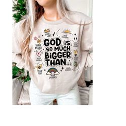 god is bigger hoodie design svg, retro christian sublimation, bible affirmations png, dear person design, jesus doodle p