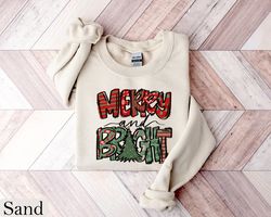 Merry and Bright Christmas Sweatshirt, Holiday Sweater, Womens Christmas Shirt, Christmas Crewneck, New Year Shirt, Merr