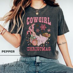 Western Christmas T-Shirt Png, Cowgirl Christmas Shirt Png, Country Holiday Sweater, Cow Print Cowgirl Shirt Png,   Chri