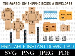 mini amazon boxes & envelope template, mini template,mini printable amazon envelope box, diy paper, dollhouse miniature