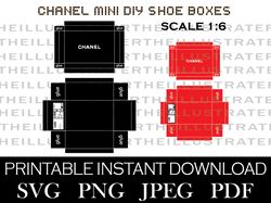 mini chanel shoe box template, mini template, miniature printable shoe box, diy paper, dollhouse miniature, cricut file