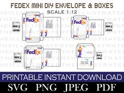 mini fedex boxes & envelope template, mini template, mini printable fedex envelope boxes, diy paper,dollhouse miniature