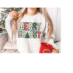 merry and bright hand drawn sublimation design, png file, digital download, sublimation designs downloads