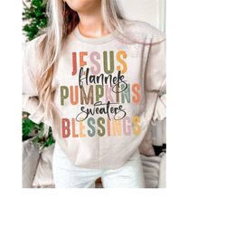 fall christian png, jesus flannels pumpkins sweaters blessings, retro fall sublimation, autumn png, thanksgiving shirt d