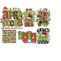 christmas grinc clip art  doodle letters and numbers, uppercase alphabet set, retro christmas sublimation letters, santa