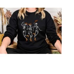 cowboy skeleton sweatshirt, cowboy hat and boot skeleton sweatshirt, retro halloween sweatshirt, skeleton hoodie, hallow