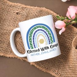 mom of boys coffee mug, personalized mothers day gift from son, rainbow coffee cup for mothers day
