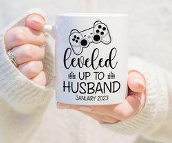 personalized leveled up to husband coffee mug, new husband mug, engagement gift