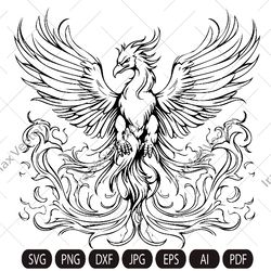 phoenix svg, phoenix clipart, phoenix coloring page, phoenix wings svg, phoenix cutfile, phoenix vector, phoenix bird sv