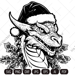 dragon svg, christmas dragon svg , dragon in santa hat, dragon sublimation design,hand drawn dragon png,dragon portrait