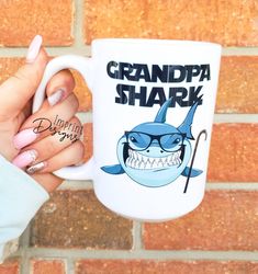 Grandpa shark, Happy Fathers Day, Funny grandpa Mug, papa mug, Dishwasher S