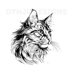 maine coon cat head svg , cat svg , cut files for cricut and laser engraving , 1 svg, png, and dxf file