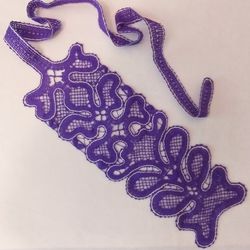 purple tie pattern. lace weaving with bobbins. gift for women.