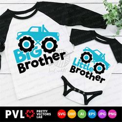 big brother svg, little brother svg, big bro svg, lil bro svg, monster truck cut files, siblings quote svg, dxf, eps, pn