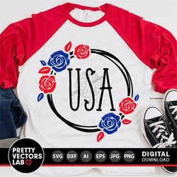 usa svg, 4th of july cut files, patriotic floral wreath svg, america svg, dxf, eps, png, farmhouse sign svg, memorial da