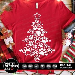 paw print christmas tree svg, paws cut files, christmas svg dxf eps png, pet lovers clipart, dog cat paw svg, sublimatio