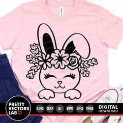 easter bunny svg, floral bunny cut file, bunny face svg dxf eps png, spring clipart, baby svg, girls shirt design, rabbi