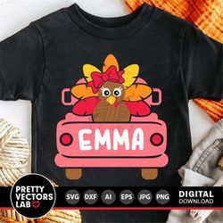 girl turkey truck svg, old truck back svg, girls thanksgiving svg dxf eps png, fall cut file, monogram svg, kids clipart