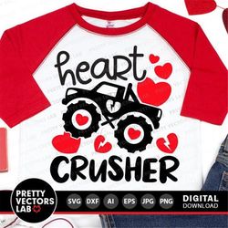 valentine's monster truck svg, valentine's day cut files, heart crusher svg, boys valentine svg, funny svg, dxf, eps, pn