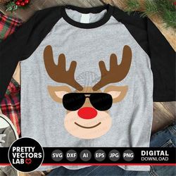 reindeer with sunglasses svg, christmas svg, boy reindeer svg, dxf, eps, png, kids cut file, xmas design, holiday clipar
